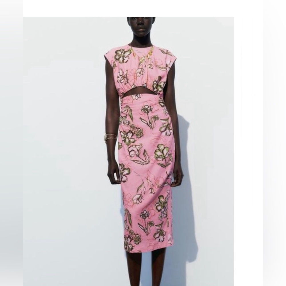 Zara Linen Blend Cutout Pink with Green details Large